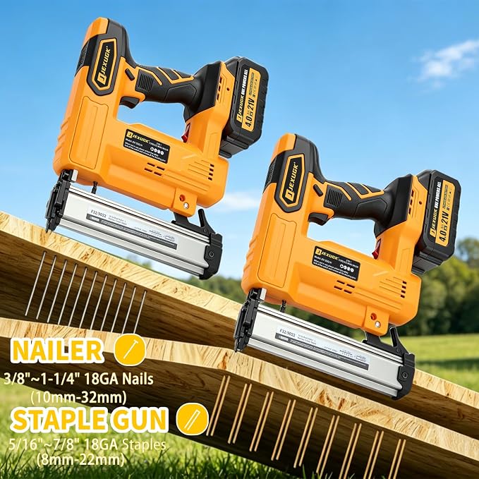 JEXUGK Cordless Brad Nailer, 18 GA Nail Gun Battery Powered with 2 x 4.0Ah Battery, 2 in 1 Electric Nail Gun with 1000 Brad Nails and 1000 Staples, Finish Nailer for Woodworking & Home Improvement