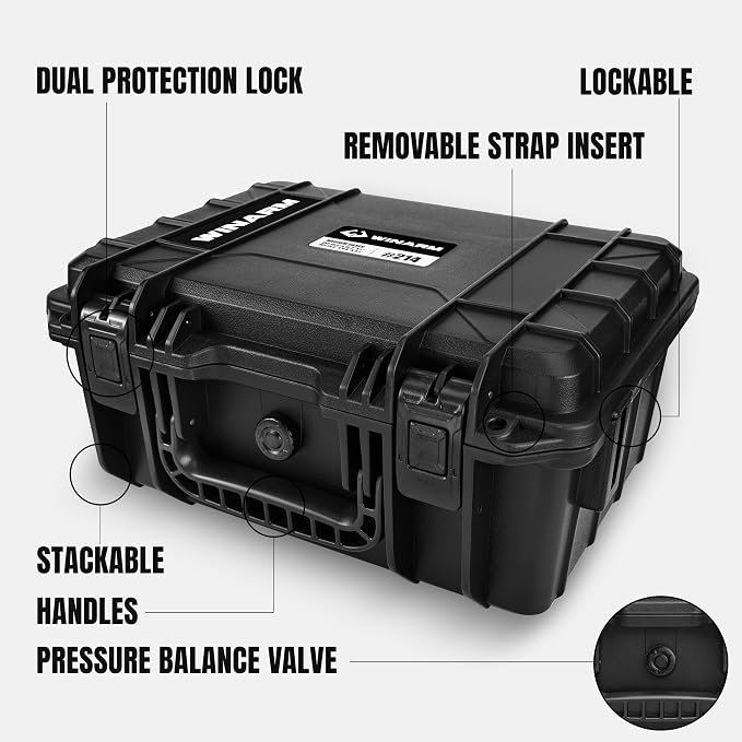 Camera Lens Storage Case 15 Inches,Heavy Duty Waterproof Camera Protective Hard Case, Camera Collection Holder Box, 9pcs Adjustable Shockproof Dividers (Black)