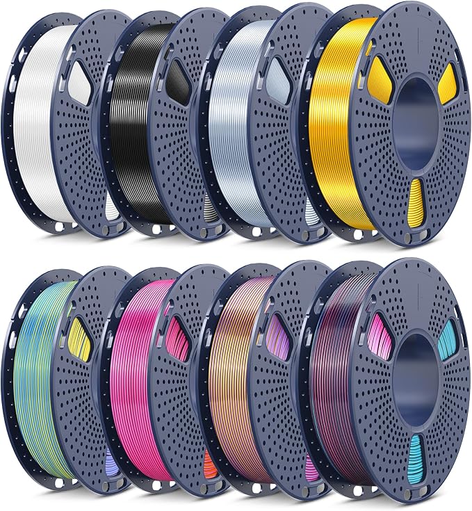 SUNLU 3D Printer Filament Bundle, Individually Vacuum Packed, Quadruple Color Silk Filament*4, PLA Silk Filament*4, 250g Spool, 2kg Total