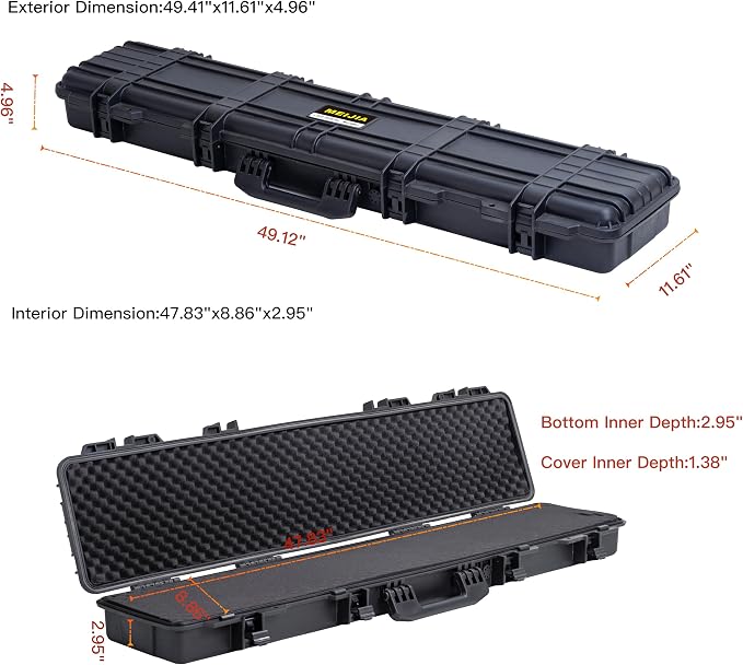 MEIJIA Portable Waterproof All Weather Hard Rifle Case,Soft Handle Grip,Customizable Fit Foam Inserted,without wheels,Black