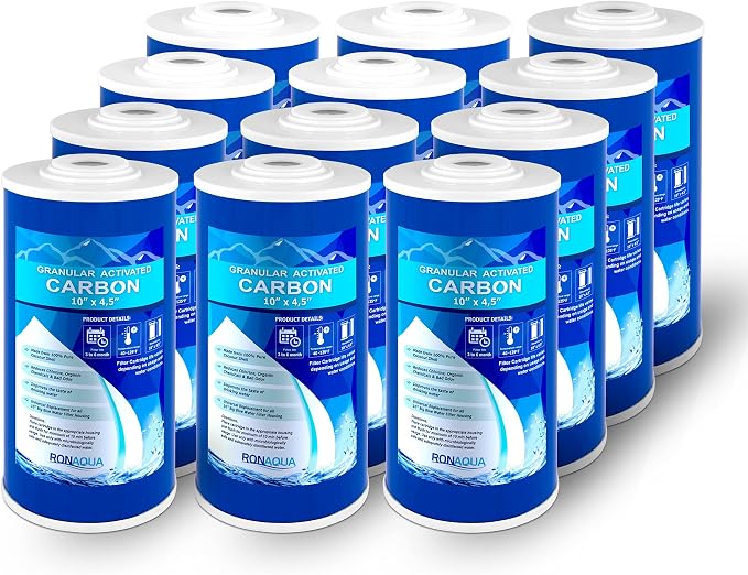 10" x 4.5" Big Granular Activated Carbon Filter Cartridge WELL-MATCHED with CBC Series, WFHDC8001, EP and EPM Series (Pack of 12)