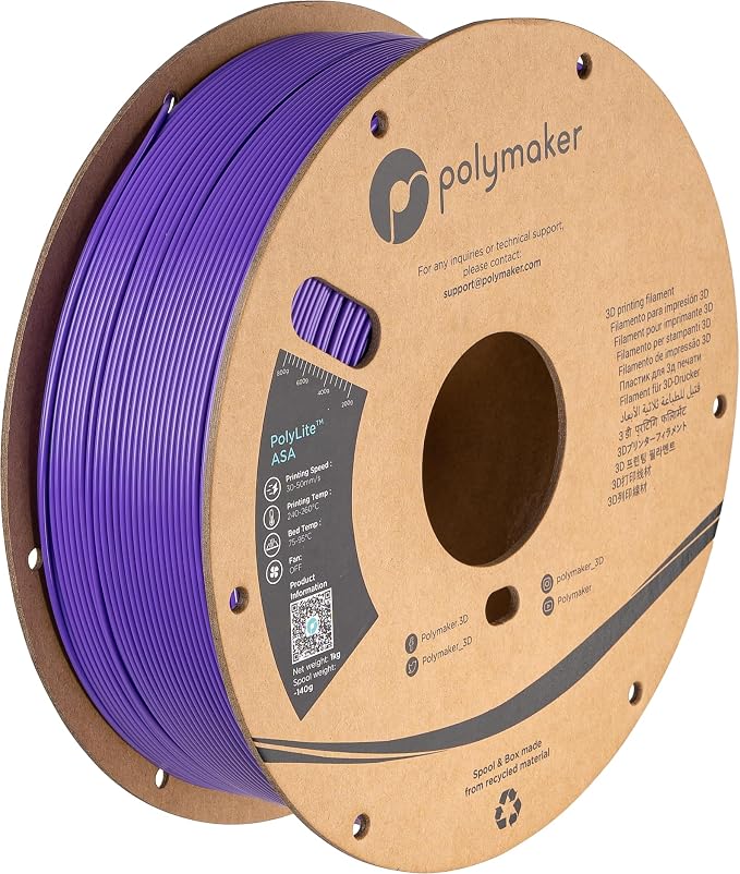 Polymaker ASA Filament 1.75mm Purple, 1kg ASA 3D Printing Filament, Heat & Weather Resistant - ASA 3D Printer Filament Perfect for Printing Outdoor Functional Parts