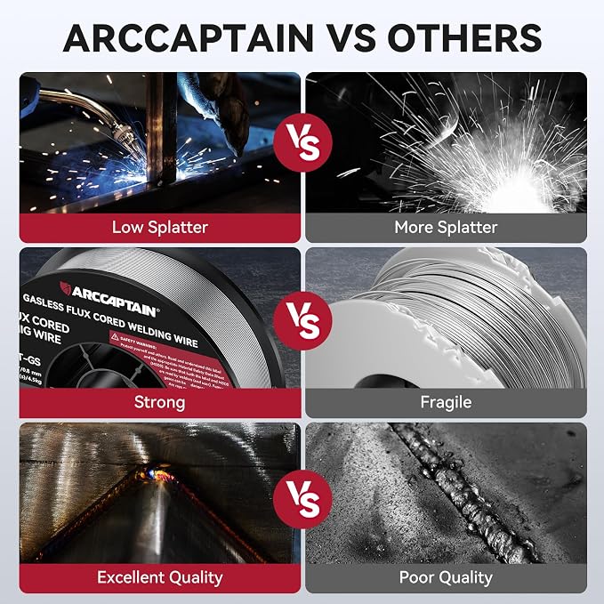 ARCCAPTAIN Flux Core Welding Wire .030, E71T-GS 030" Flux Core Welding Wire Gasless Low Splatter 10Lbs Mild Carbon Steel Compatible With Lincoln Miller Forney Harbor Welder 4.5KG