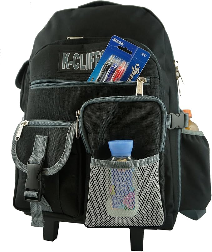 K-Cliffs Heavy Duty Rolling Backpack School Bookbag with Wheels Deluxe Wheeled Daypack