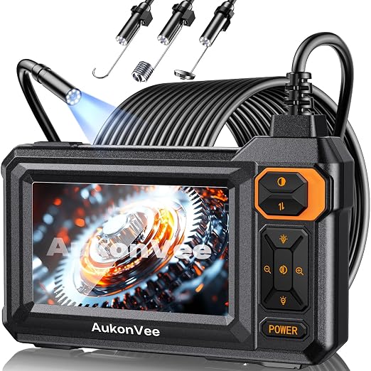 Endoscope Camera with Light, 1920P HD Borescope Inspection Camera with 4.3" IPS Screen, AukonVee IP67 Waterproof with 8 LEDs & 16.5ft Semi-Rigid Snake Camera for Automotive Pipe Tools Gadgets for Men