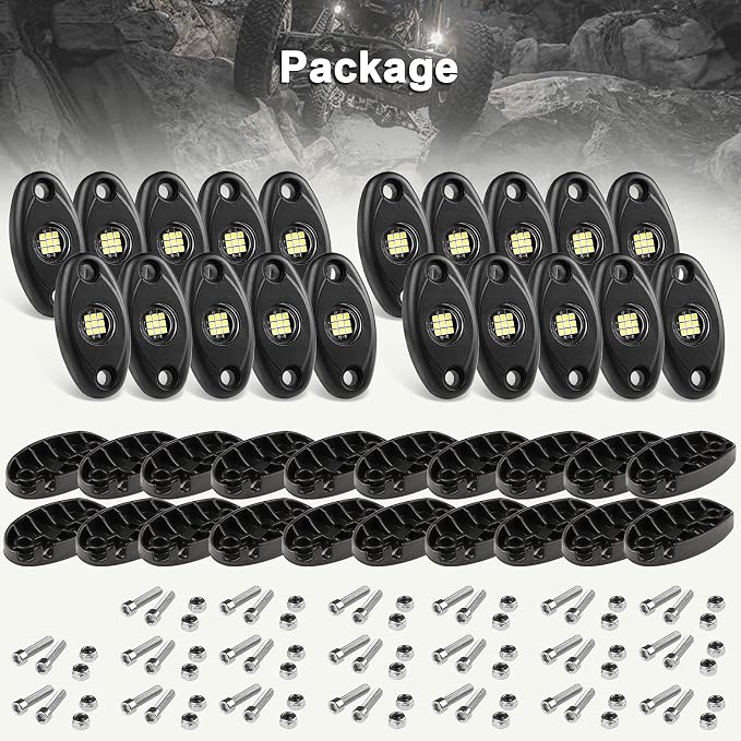 20 PCS Pure White Rock Lights for Trucks ATV SUV UTV Sedans Trailer Underglow Lights
