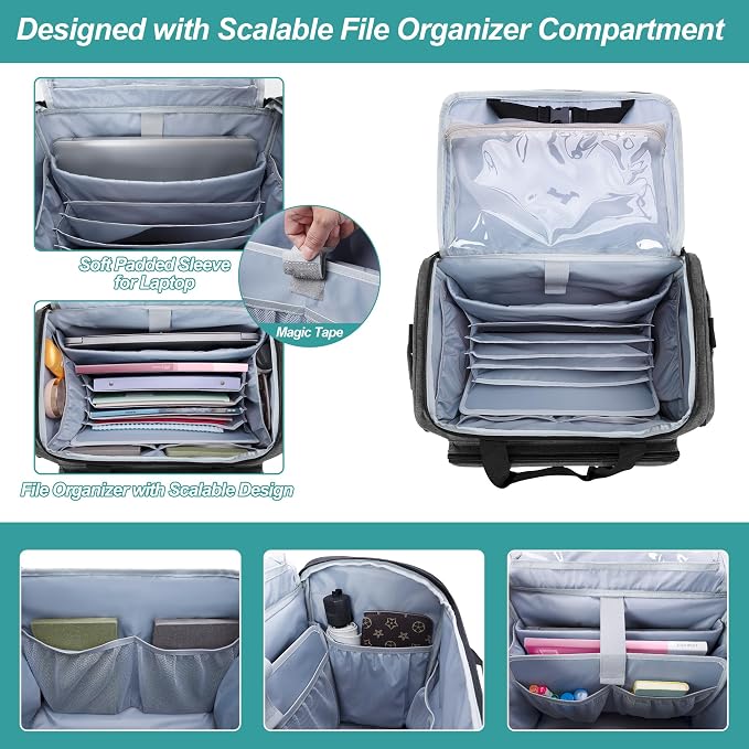 CURMIO Rolling Teacher Bag, Rolling Cart for Teachers with Wheels, Large Teacher Tote Bag for Women, Gray(Patented Design)