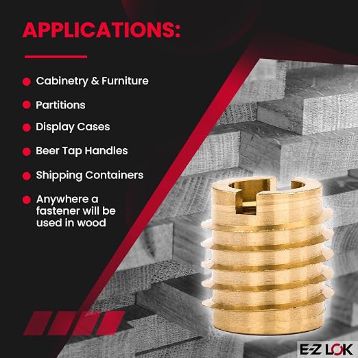 E-Z LOK Knife Threaded Insert for Hard-Wood, Brass Thread Inserts 5/16-18 Internal Threads, 0.625" Length Pack of 10