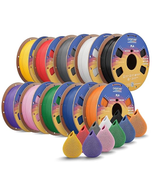 OVERTURE 10KG Bundle High Speed PLA Filament 1.75mm, Neatly Wound 3D Printer Filament 10 Pack 1kg Spool (2.2lbs) Rapid PLA, Fit Most FDM 3D Printers (10 Color P0)