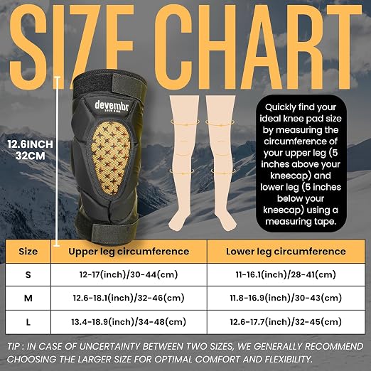 devembr Knee Pads for Snowboarding, Skiing and Skating, Women and Men, L | Impact Absorption Cushion Protection, Cold Resistance, for Skate Ski and Snow Sports