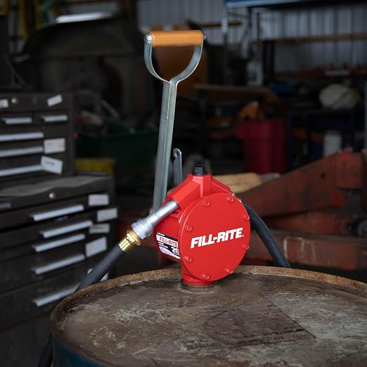 Fill-Rite FR152 Piston Hand Pump with Hose & Nozzle Spout, Red