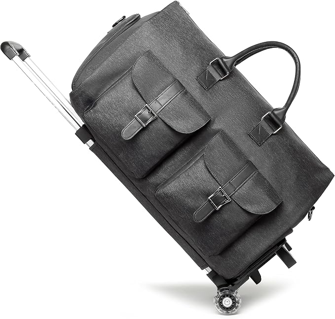 seyfocnia Rolling Garment Bag,Rolling Duffle Bag with Wheels Rolling Garment Bags for Travel with Shoe Pouch Carry On Bag Weekender Bags Garment Duffel Bag for Men or Women-Grey