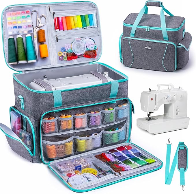 AMOIGEE Sewing Machine Case – Heavy Duty Sewing Machine Bag with Thick Padded Bottom, Sewing Tote Fits Most Standard Machines Compatible with Singer, Brother, Janome
