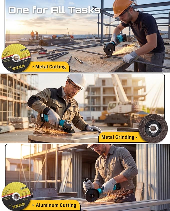 SEESII Angle Grinder Cordless 21V, 9500RPM Battery Grinder Tool, Brushless Motor, 2X 4.0Ah Batteries, Lightweight Design, 4-1/2 inch Power Electric Grinder Kit for Metal Cutting, Grinding