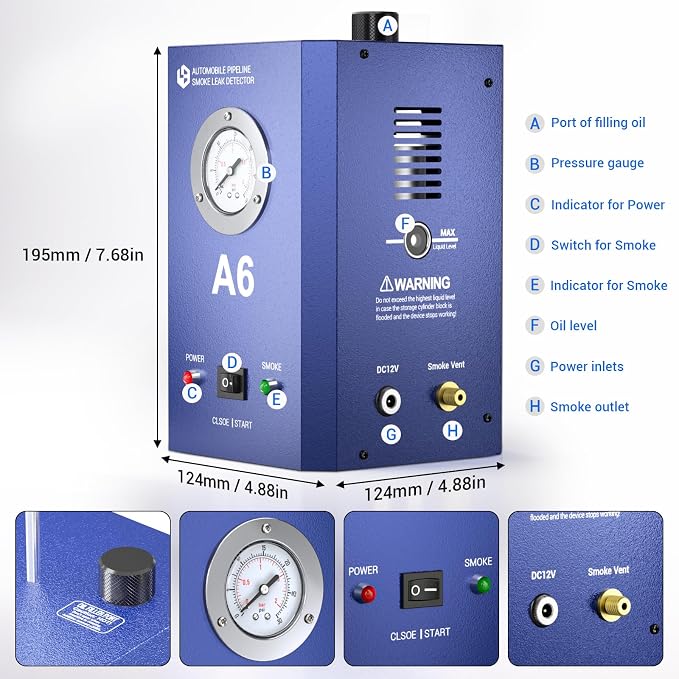 Automotive Smoke Leak Detector with Pressure Gauge, Smoke Machine Built-in Air Pump, DC12V Car Smoke Detector Test Leak in Vehicle Pipe Systems for Cars, Motorcycles, Snowmobiles, ATV, Boats