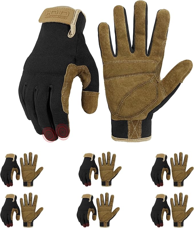 HANDLANDY Work Gloves for Men & Women, Utility Mechanic Working Gloves Touch Screen, Flexible Gardening Gloves for Yard