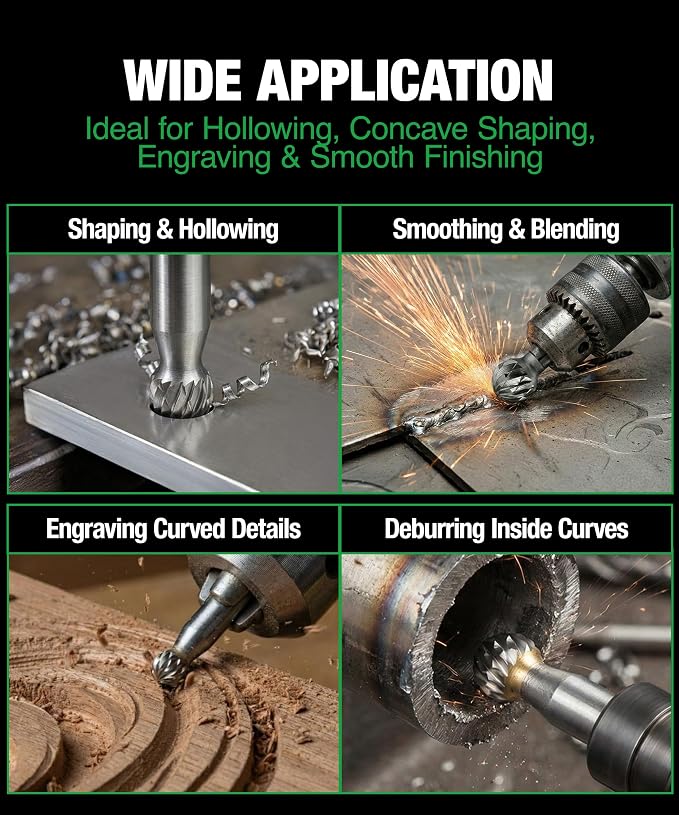 Carbide Burr SD-1 6.35mm (1/4") Shank – 1 Pc Double Cut Die Grinder Bits for Milling, Carving, Engraving, Deburring, Drilling, Hard Wood and Metals – Tungsten Carbide Drill Bit Set for Rotary Tools