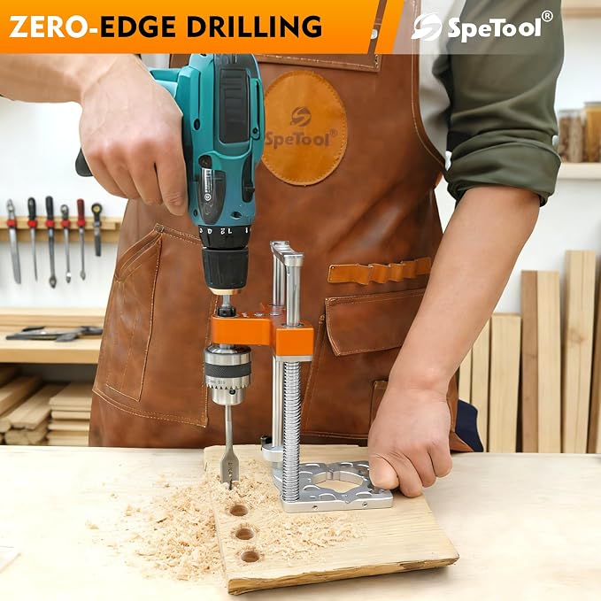 SpeTool S04003 Portable Drill Guide with Liner Ball Bearings, 0.004" High Precision Drill Guide for Straight Holes, All-Aluminum Base, Spring-Assisted Portable Drill Press for Woodworking & DIY
