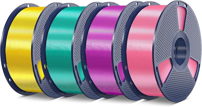 SUNLU Silk PLA Plus Filament 4kg Bundle, Shiny Silk Surface PLA+ 3D Printer Filament 1.75mm ±0.02mm, Glossy 3D Printing Filament, 1kg Spool, 4 Packs. (Pink+Purple+Green+Yellow)