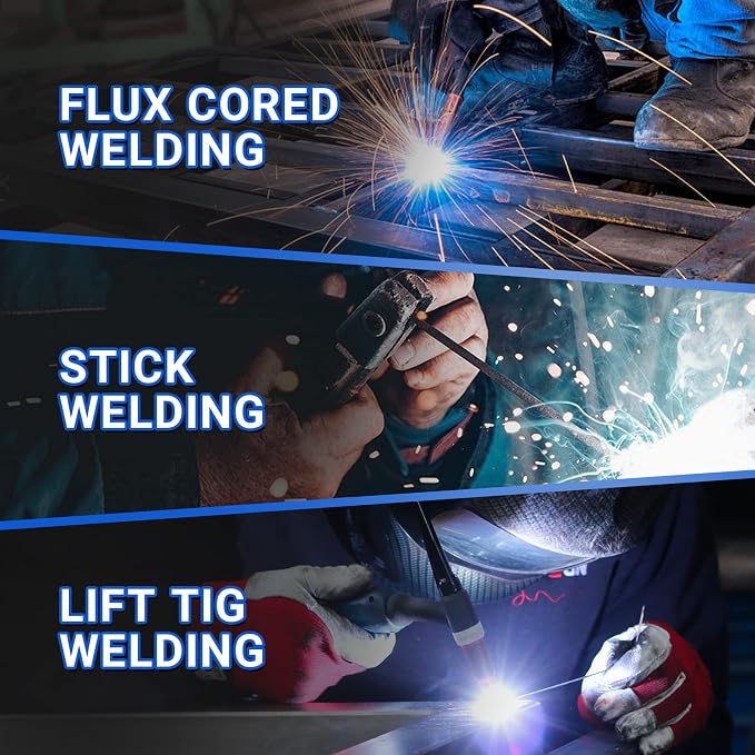 AZZUNO 135A MIG Welder & Welding Helmet Auto Darkening with True Color Large Viewing 3.94"×3.82", 3 in 1 Multiprocess Welder 110V MIG Welder Machine Flux MIG/Lift TIG/Stick Welding Machine