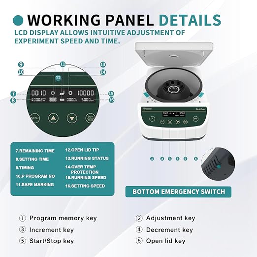 Centrifuge Machine PRP PRF 2ml-5ml/10ml/15mlx8 Speed 500-4000rpm 1967xg RCF Lab Benchtop Centrifuges Store 9 Programs Timer 30sec-99min