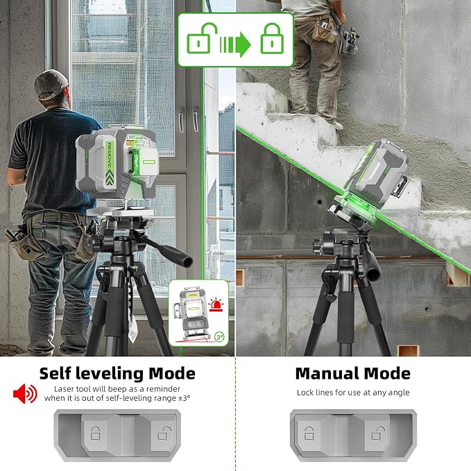 Huepar Pro Laser Level, 3x360° Self Leveling Green Tiling Level Laser Tool, 3D Cross Line Laser Level Tool, High Accuracy Floor Laser with Rechargeable Battery, Remote Control & Hard Carrying Case