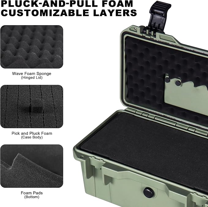 Shockproof Tool Hard Case with Customizable Foam,IP67 Waterproof & Dustproof,Portable Storage for Repair parts,Camera Accessories,Car tools,15.55x8.86x7.09 Inches(Green)