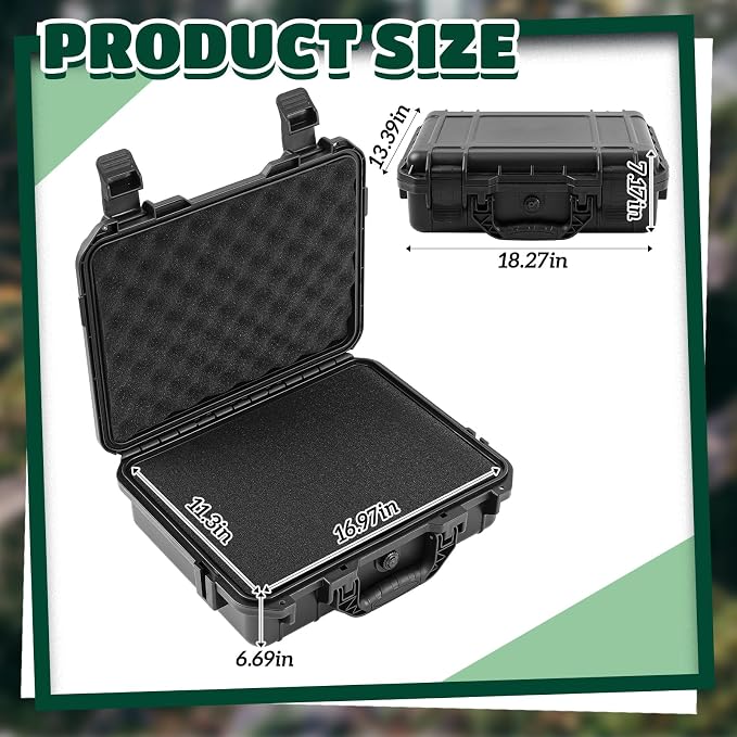 Relaxweex 1 Pcs Waterproof Hard Case with DIY Customizable Foam Insert Portable Protective Case with Knife for Camera Drones Equipments Tools Test Instruments(Black,18.3 x 13.4 x 7.2 Inch)