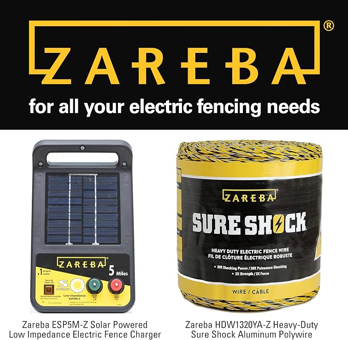 Zareba Solar Electric Fence Charger - 5 Mile Range Low Impedance Energizer with T-Post Mounting Bracket and 360-Degree Rotation, Rotational Grazing Fence Charger for Livestock & Cattle, ESP5M-Z