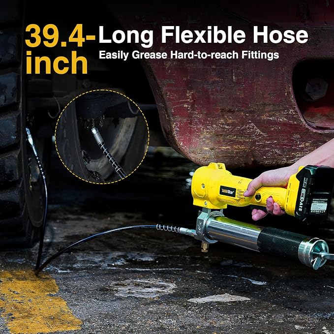 TaskStar Electric Grease Gun Cordless 10000 PSI, Grease Gun Kit with 2×2.0Ah Batteries & Charger, 39.4" Flexible Hose & LED Light for Tractors Trucks Trailers Heavy Equipment Maintenance