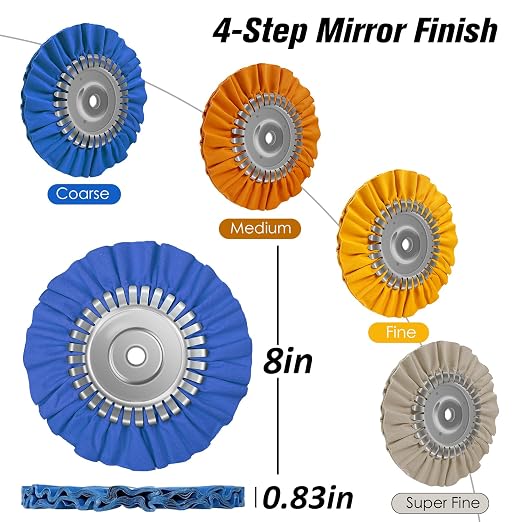 8" Airway Buffing Wheel, 9Pcs Aluminum Wheel Polishing Kit in Diameter 5/8 inch Arbor Hole, Polishing Compound and Aluminum Metal Polishing Wheel Kit for Angle Grinder Mirror Finish