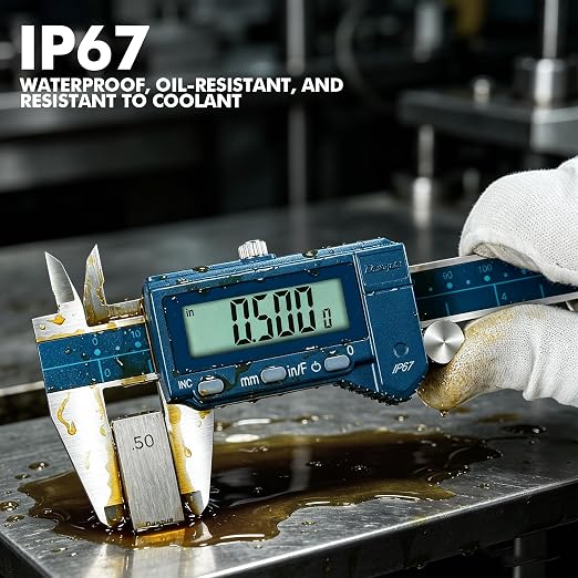 Dasqua 6”/150mm IP67 Absolute Origin Digital Caliper, Stainless Steel, Accuracy ±0.001”/0.02mm, Resolution 0.0005"/0.01mm/1/128, Water/Coolant/Dust Protection, in/mm/Fraction Conversion