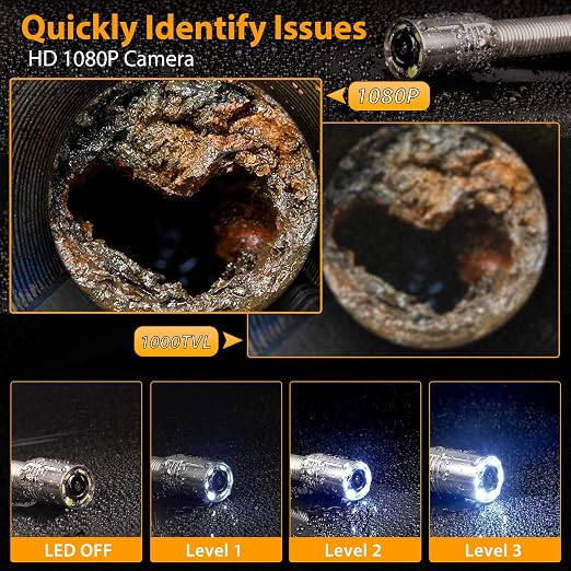 Sewer Camera 100FT/30M Pipe Inspection Borescope Endoscope Camera with Light 6 LEDs 5" IPS Screen 17MM Plumbing Snake 5000 Mah Battery,1080P High-Definition Industrial Sewer Camera
