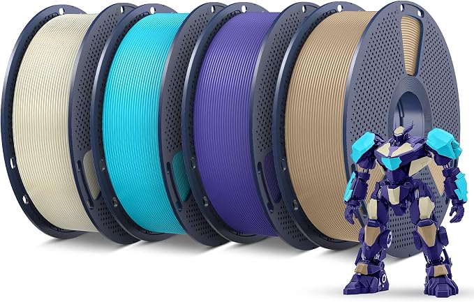 SUNLU PETG Filament 1.75mm 4KG Bundle, Less Stringing and Good Layer Adhesion, 3D Printer Filament 4kg, 1kg per Spool, Pack of 4, 4 Colors,Bone White+Lavender Purple+Cyan+Oak.