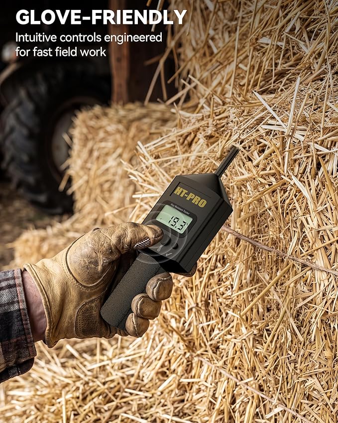Hay Moisture Tester with 20" Reinforced Probe, Digital Hay Moisture Meter with Temperature Reading for Alfalfa, Hay Bales, Square and Round Bales, Carry Bag Included,Black