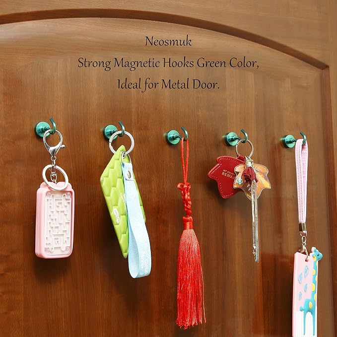 Neosmuk Magnetic Hooks, Cruise Ship Essentials, 30lb+ Heavy Duty Magnetic Hooks for Cruise Cabins, Refrigerator, Grill, Hanging, and Travel | Extra Strong Must-Haves Magnet Hook,Green