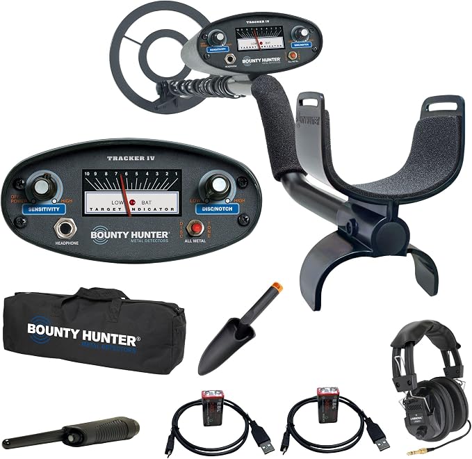 Tracker IV Metal Detector Bundle for Adults & Kids – Includes Waterproof 8" Coil, Pinpointer, Trowel, Carry Bag, Headphones, and Rechargeable Batteries – High Accuracy & 3 Modes (Bundle)