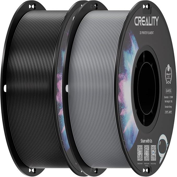 Creality PETG Filament 1.75mm, 3D Printer Filament, Excellent Toughness High Precision, Odorless Non-Toxic Moistureproof, Accuracy +/- 0.02mm, 2 Pack-1kg (Black & Grey)