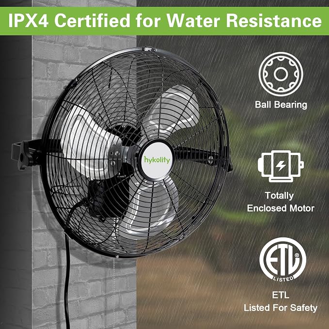 hykolity 5400 CFM 20 in. Outdoor Wall Mount Fan, 3-Speed Industrial Grade High Velocity Outdoor Fans, Waterproof Wall Fan for Patio, Garage, Commercial, and Gazebo - UL Listed