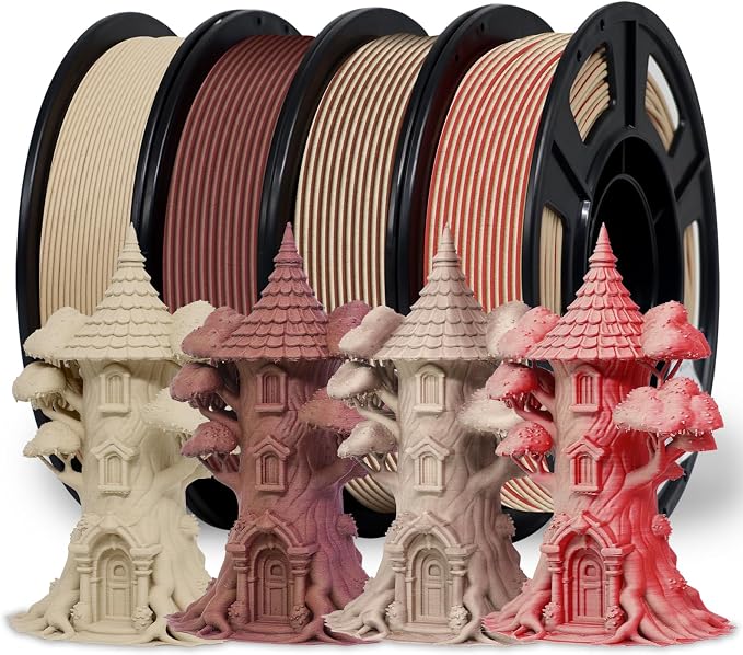 Reprapper Wood PLA Filament Variety Pack - 1.75mm 4 Spool Bundle: Natural, Mahogany, Dark Mahogany & Walnut Real Wood Fiber, Dual Color 3D Printing Material 250g x 4pack