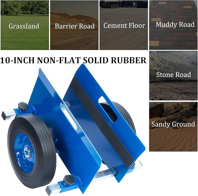 Heavy Duty Panel Dolly Blue Slab Cart 1100LBS Capacity Door Dolly with 10" Solid Wheels, Adjustable Drywall Mover Panel Drywall Cart Material Handling All Terrain