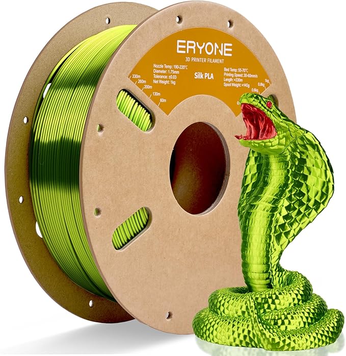 ERYONE Silk PLA Filament for 3D Printer 1.75mm +/- 0.03mm, Shiny Filament 1kg (2.1lbs)/Spool, Neon Green