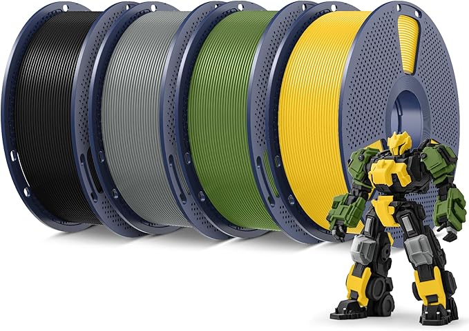 SUNLU 4KG 3D Printer Filament PLA Plus 1.75mm, SUNLU Neatly Wound PLA Filament 1.75mm PRO, PLA+ Filament for Most FDM 3D Printer, 1 kg Spool, 4 Packs, Black+Grey+Olive Green+Vivid Yellow