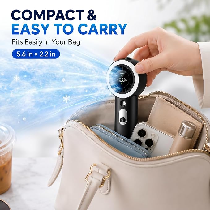 Portable Handheld Turbo Fan with Mist, Ice Cooling Powerful Fan 26000 RPM, 1-199 Speed Adjustable Personal Fan, Flashlight, Dynamic RGB Light, LED, 5000mAh Battery for Travel Office, Home and Outdoor