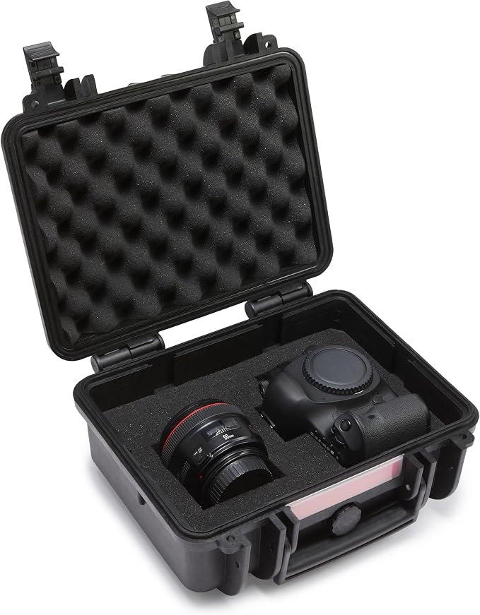 Amazon Basics Hard Camera Case, Small, Black, Solid, 12"L x 11"W x 6"H