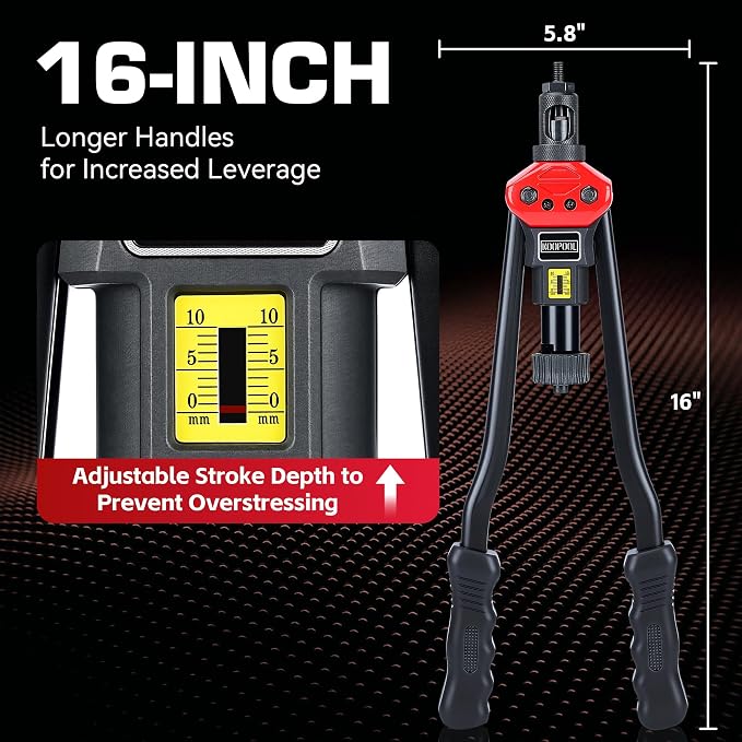 KOOPOOL 16" Rivet Nut Tool Kit, Heavy-Duty Rivnut/Nutsert Tool with 7 Mandrels (M6, M8, M10, 1/4"-20×2, 5/16"-18, 3/8"-16) & 70 Rivet Nuts, Rugged Rivnut Tool Kit with Carrying Case (16")