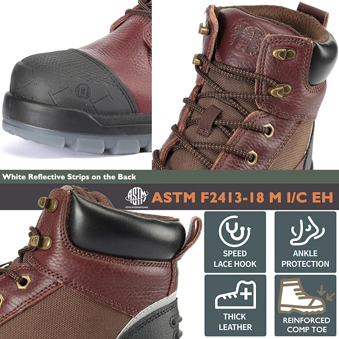 Work Boots for Men, 6" Composite Toe Waterproof Mens Work Boots, Non-Slip Puncture-Proof Safety Anti-Static Working Shoes 81N03