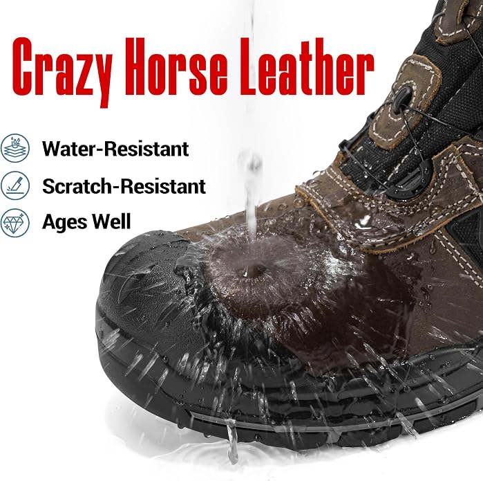 Composite Toe Work Boots for Men and Women – Exceeds Steel Toe Protection, Quick Fit System, Kevlar Puncture-Resistant Midsole, S3 HRO Certified, Heat-Resistant, Waterproof, Rubber Slip-Resistant Outsole, Safety Shoes for Industrial & Welding Use