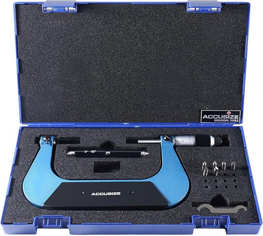 Accusize Industrial Tools Screw Thread Micrometer, 4-5", S916-C754 | 3 Anvil Sets: 13-9, 8-5, 4.5-3.5 TPI, 0.001" Resolution, ±0.00016" Accuracy