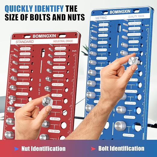 Upgrade Thread Checker, 70 Nut and Bolt Thread Checker with Magnetic Base & Wall-Mountable, Bolt Size Finder with 26 Standard & 26Metric & 18 Drill Bit Gauge, Bolt and Nut ldentifier Gauge